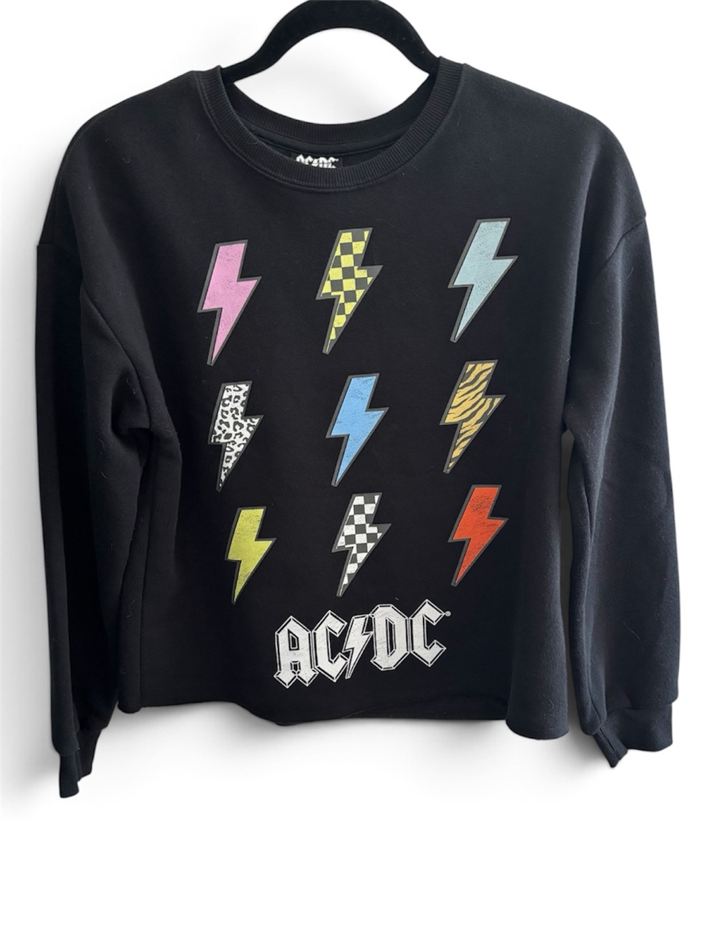AC/DC Black Cropped Graphic Crewneck Sweatshirt Juniors 14/XL